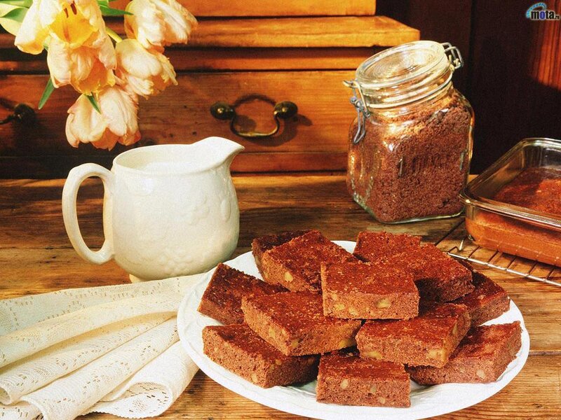 Chocolate Brownies on Plate — Brown, Homely