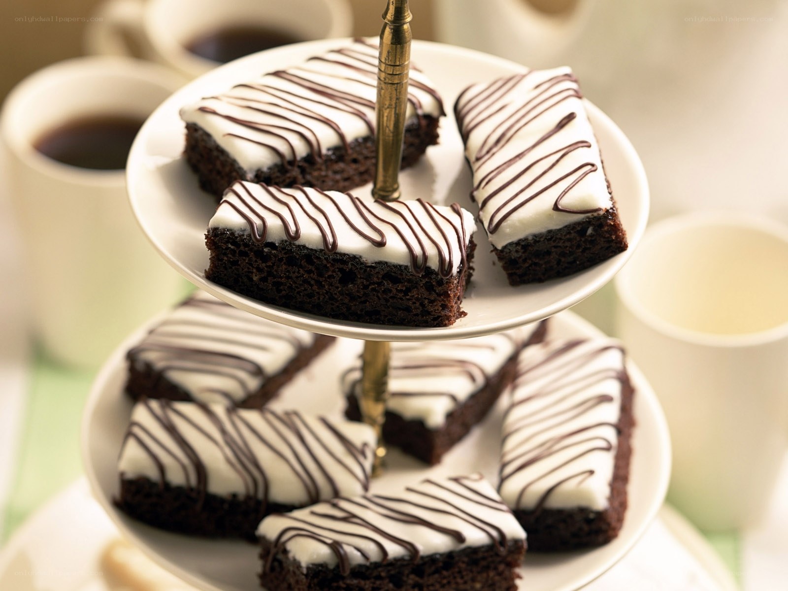 chocolate brownies on tiered stand