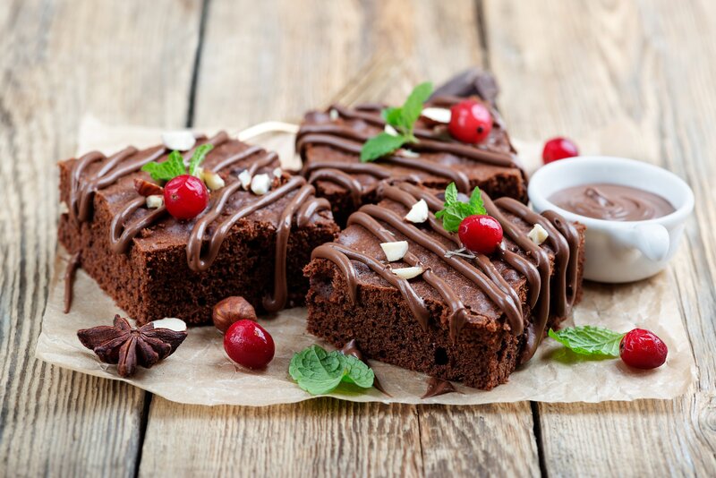Chocolate Brownies on Wood