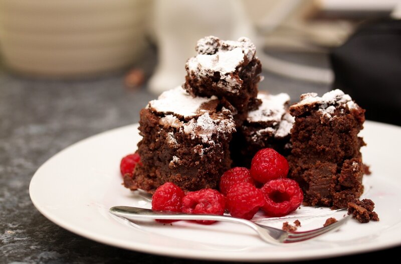 Chocolate Brownies with Raspberries — Brown