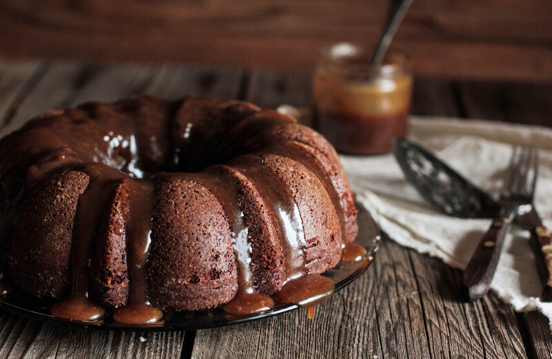 chocolate bundt cake with caramel