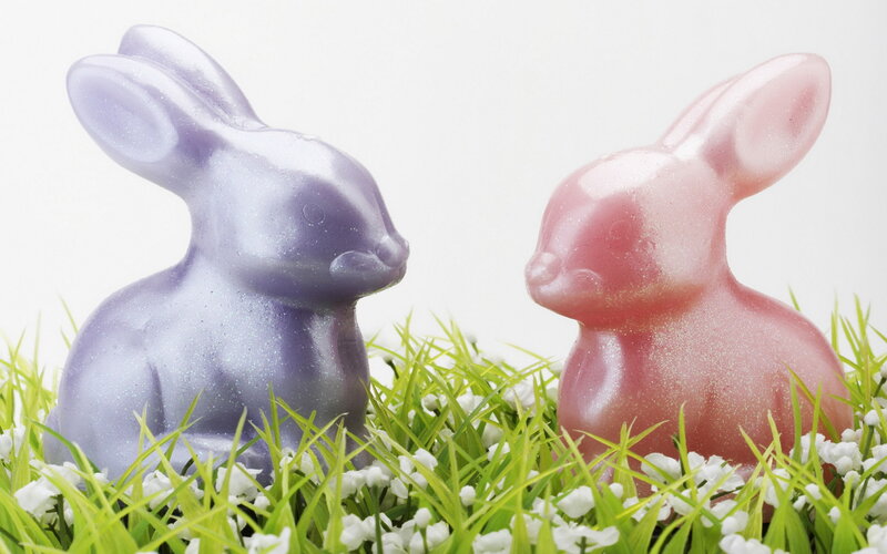 Chocolate Bunnies in Grass — Purple