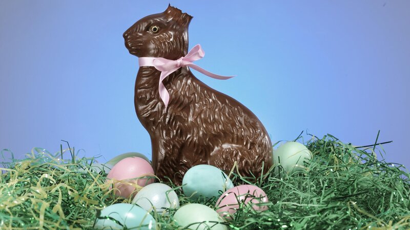 Chocolate bunny with Easter eggs