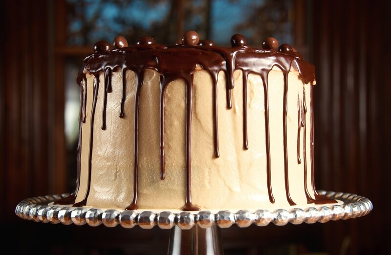 Chocolate Cake on Stand — Brown, Indulgent, Photograph