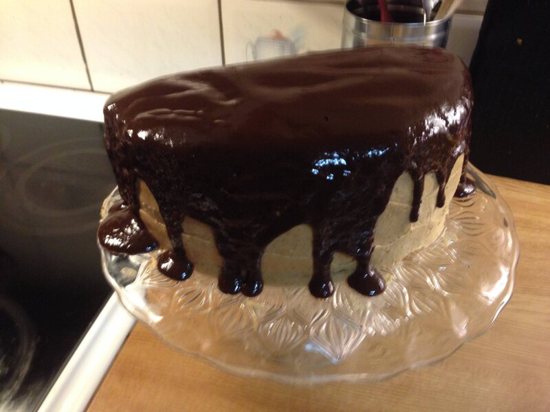 Chocolate Cake on Stand — Brown, Neutral, Photograph