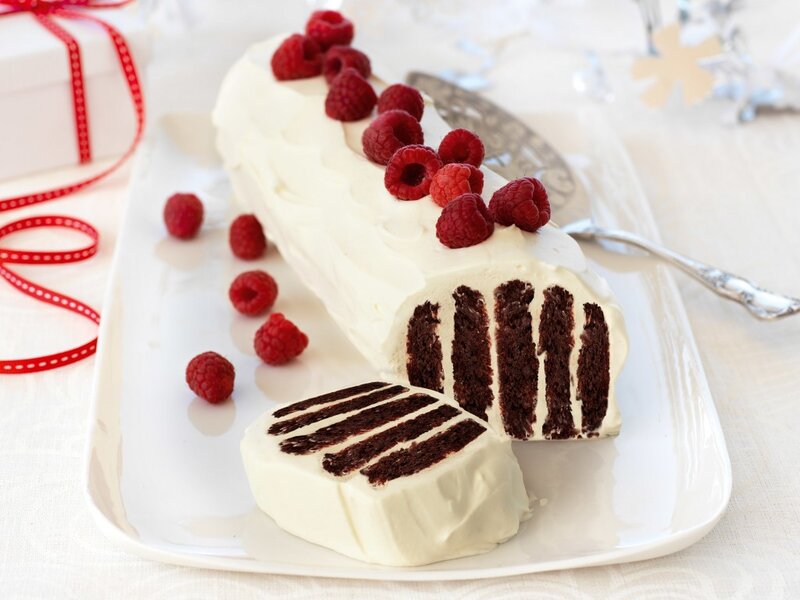 Chocolate Cake Roll — White, Festive