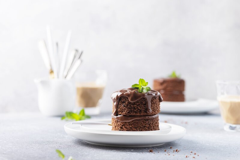Chocolate Cake Slice — Brown, Calm, Photograph, Mint Leaf