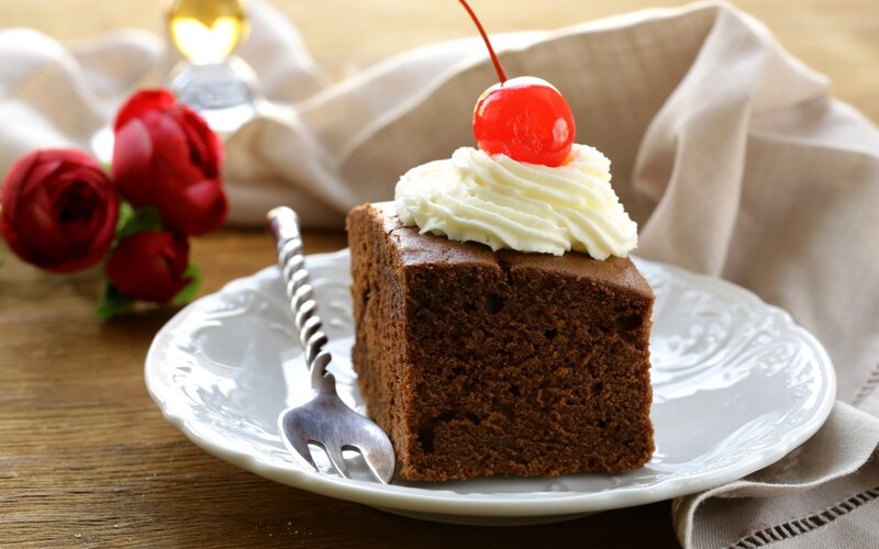 Chocolate Cake Slice — Brown, Cozy