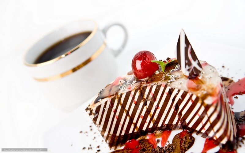 Chocolate Cake Slice — Brown, Indulgent, Photograph, Coffee Cup