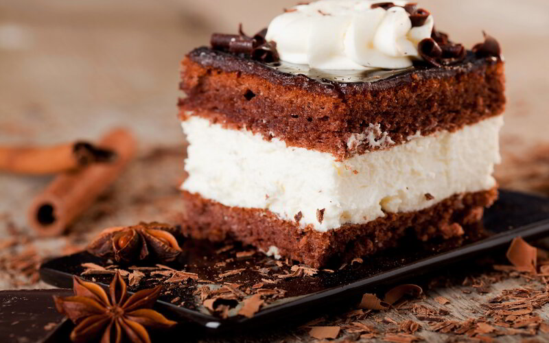 Chocolate Cake Slice — Brown, Indulgent, Photograph