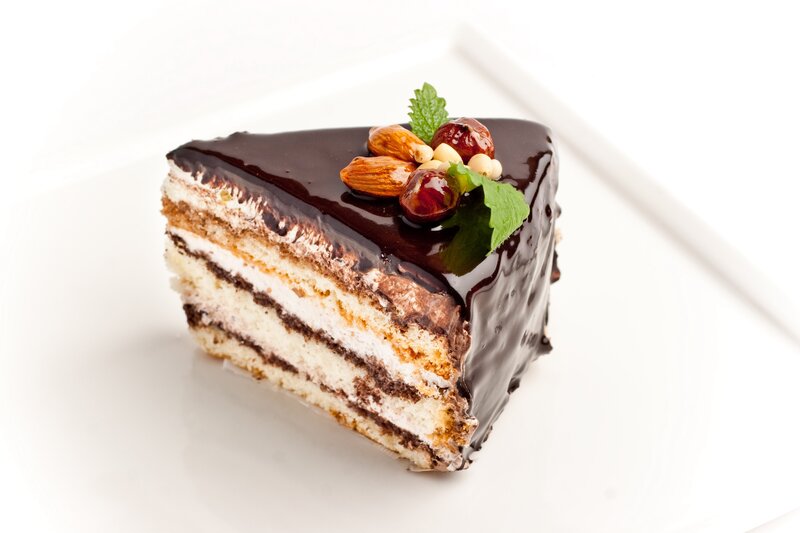 chocolate cake slice with nuts