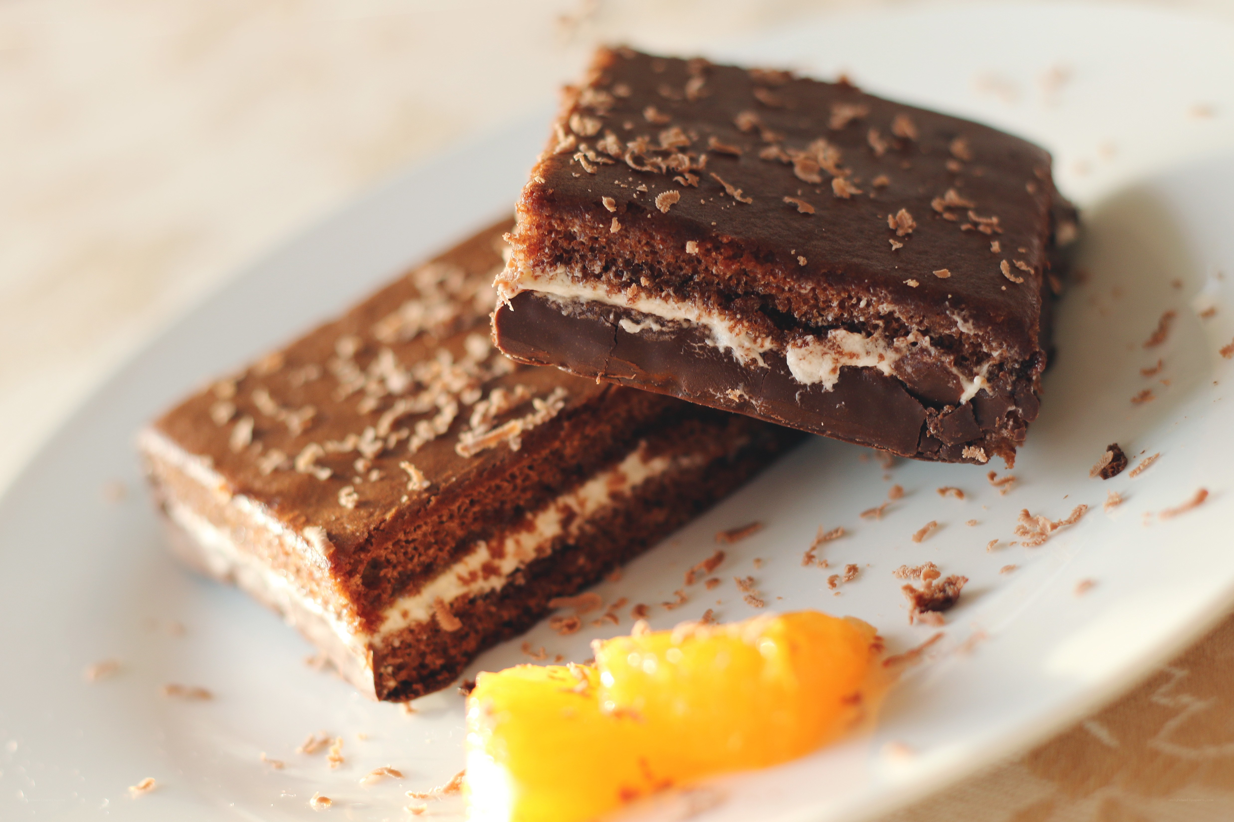 chocolate cake slices with orange