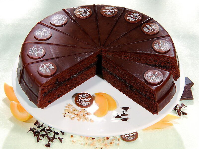 Chocolate cake with apricot slices