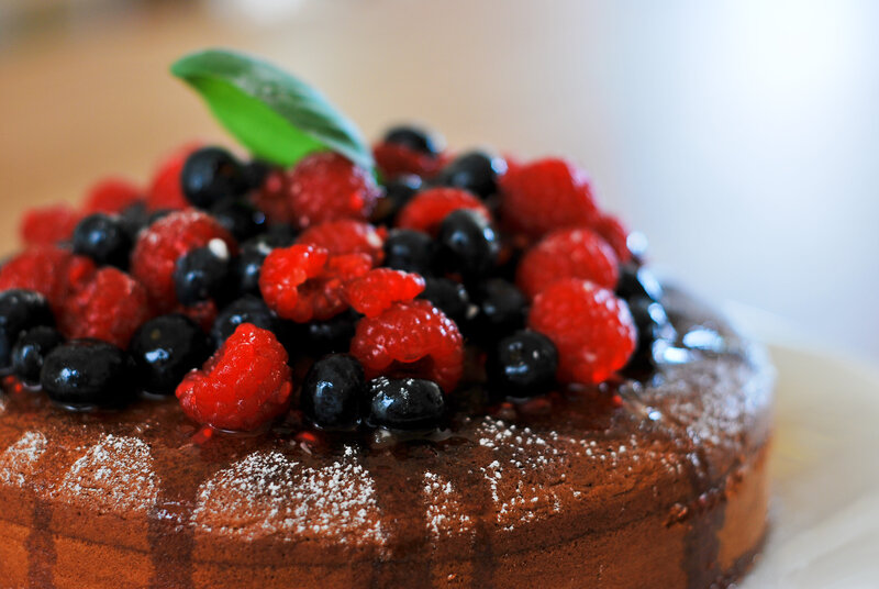 Chocolate Cake with Berries — Brown, Appetizing