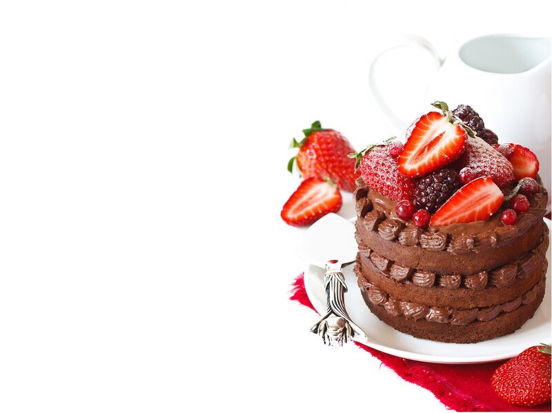 Chocolate Cake with Berries — Brown, Delicious