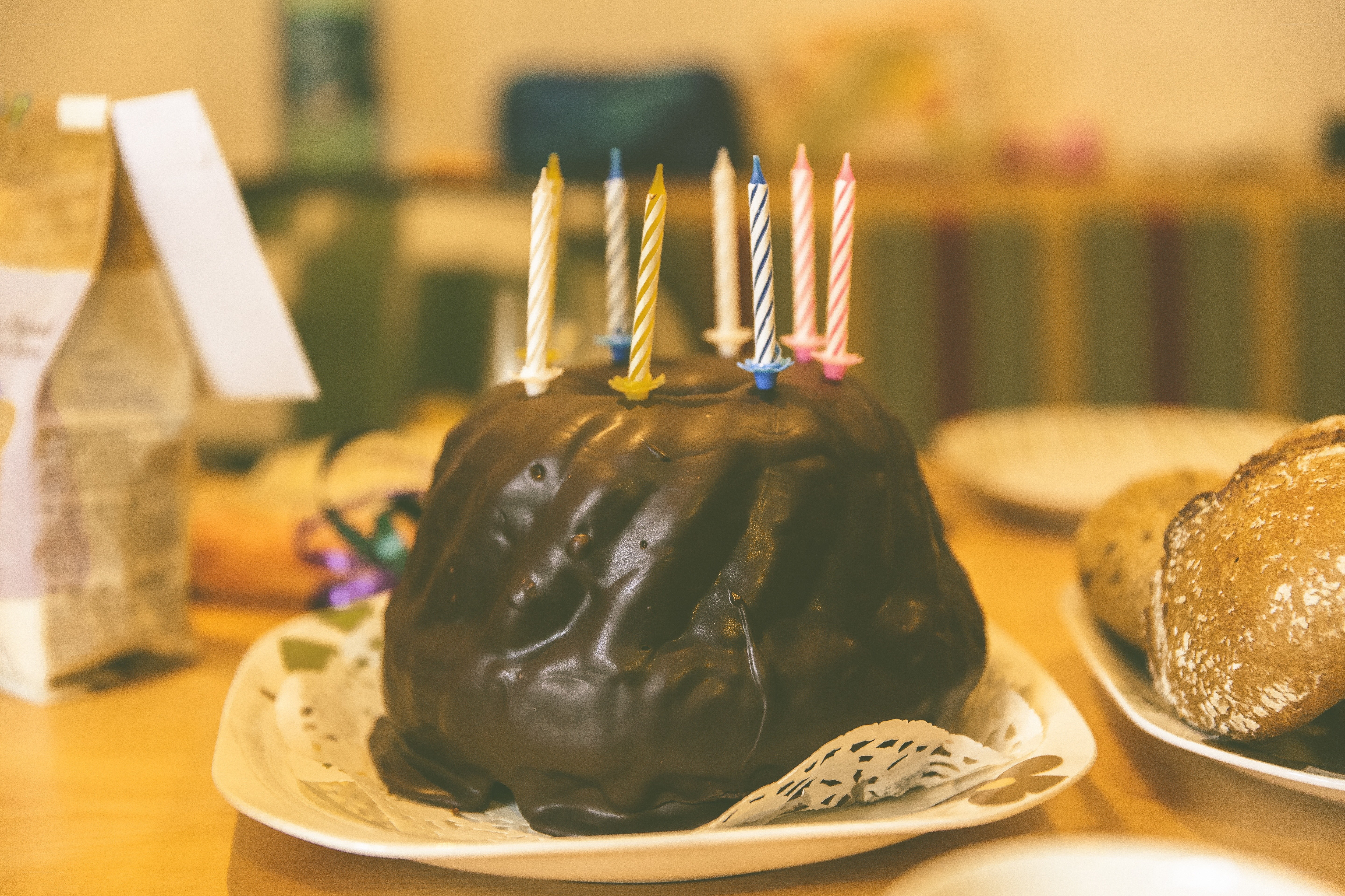Chocolate cake with birthday candles