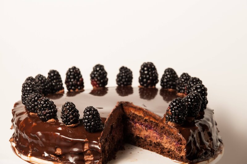 Chocolate Cake with Blackberries