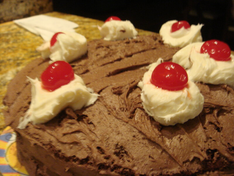 Chocolate Cake with Cherries — Brown, Appetizing