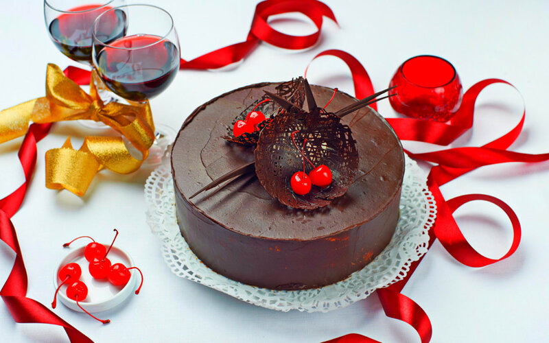 Chocolate Cake with Cherries — Brown