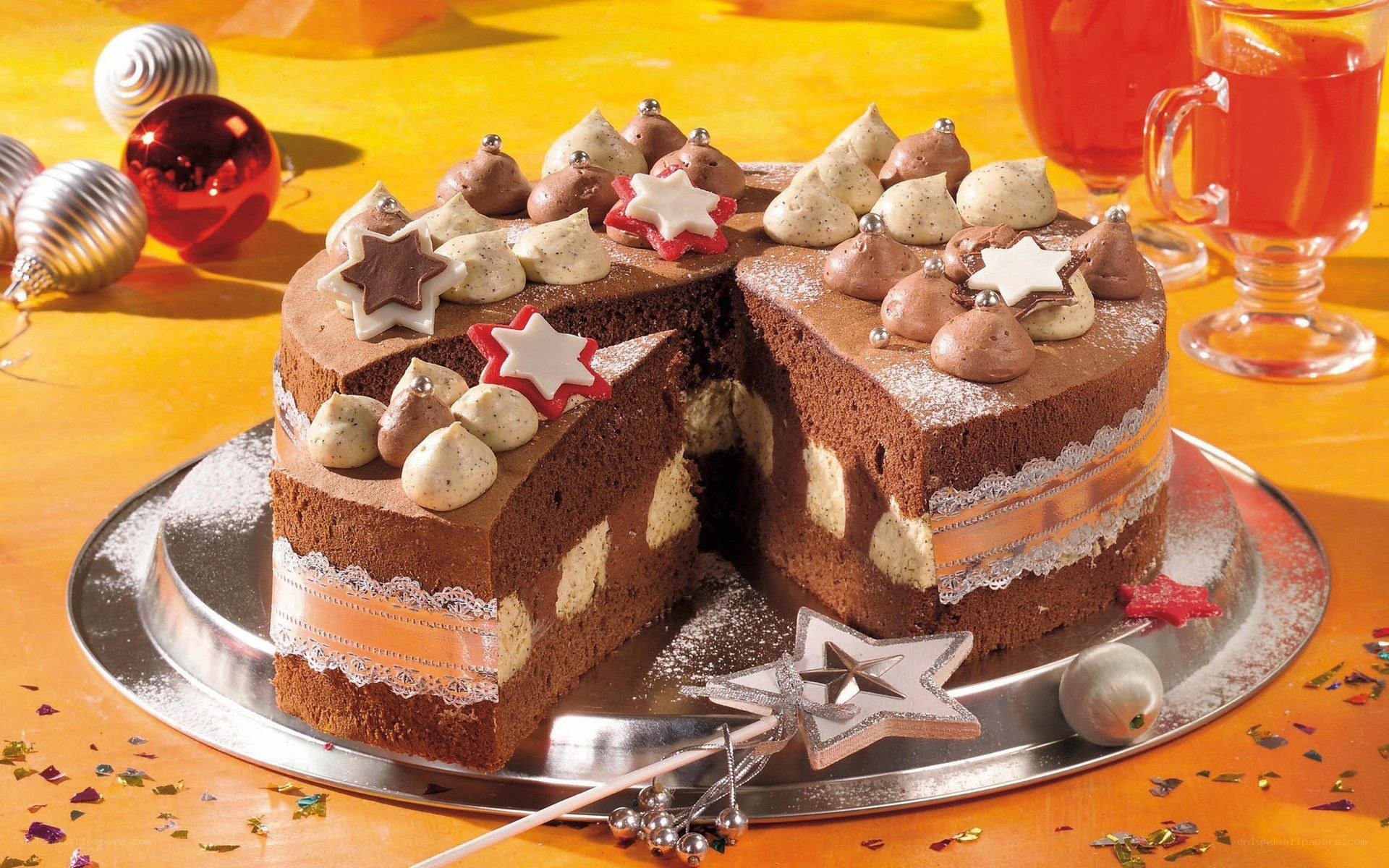 chocolate cake with festive decorations