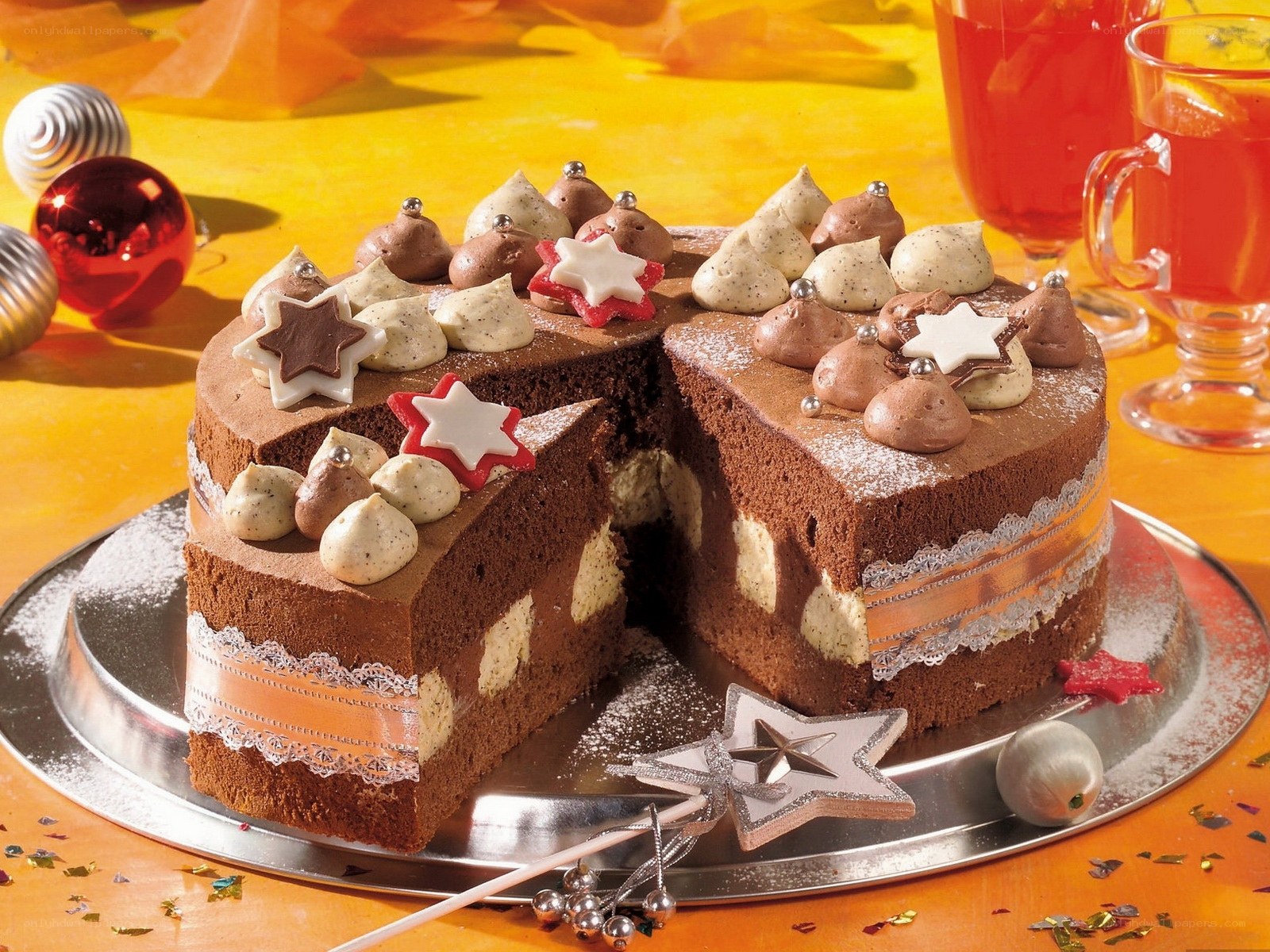chocolate cake with festive decorations