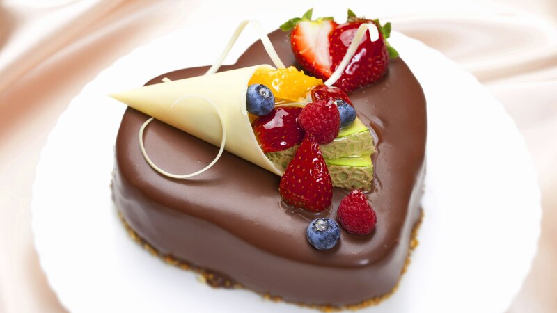 Chocolate Cake with Fruit — Brown, Appetizing, Photograph