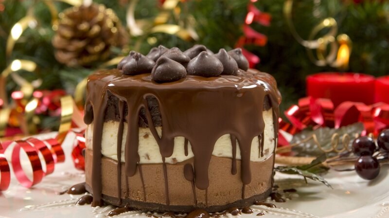 chocolate cake with holiday decor