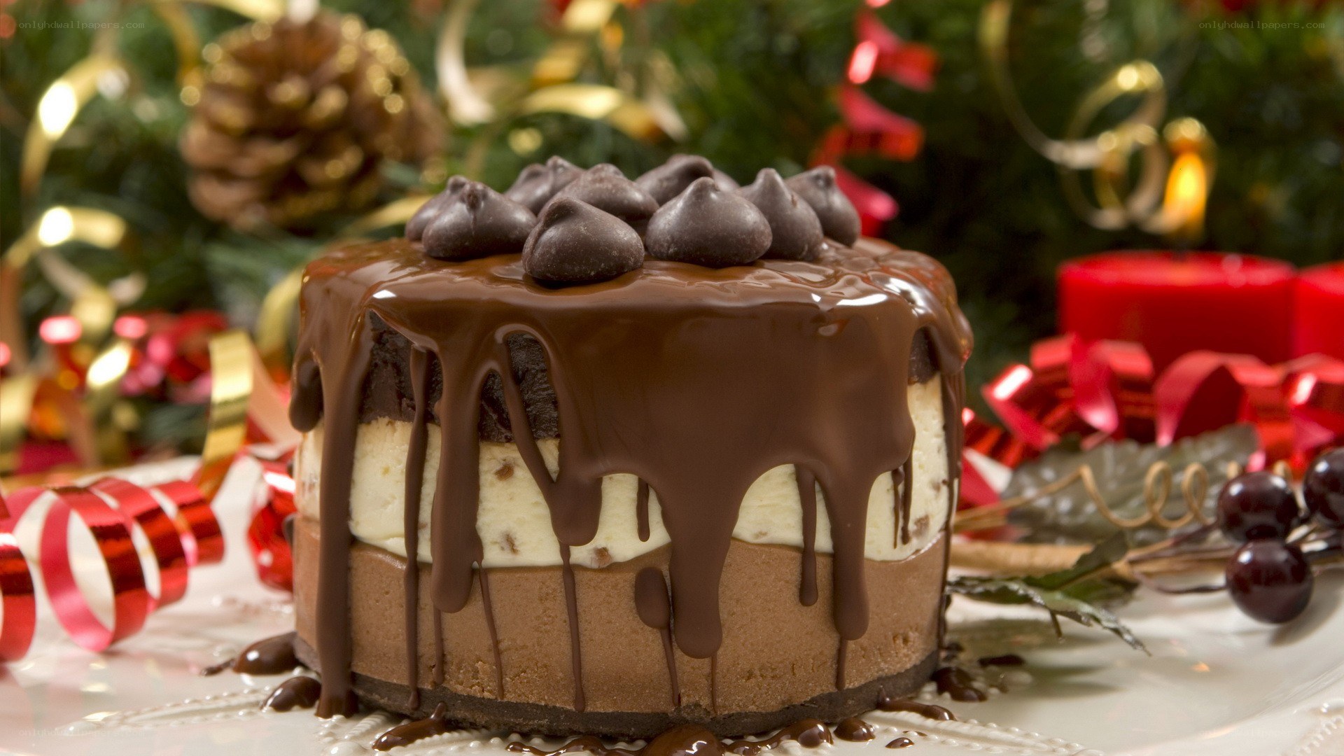 chocolate cake with holiday decor