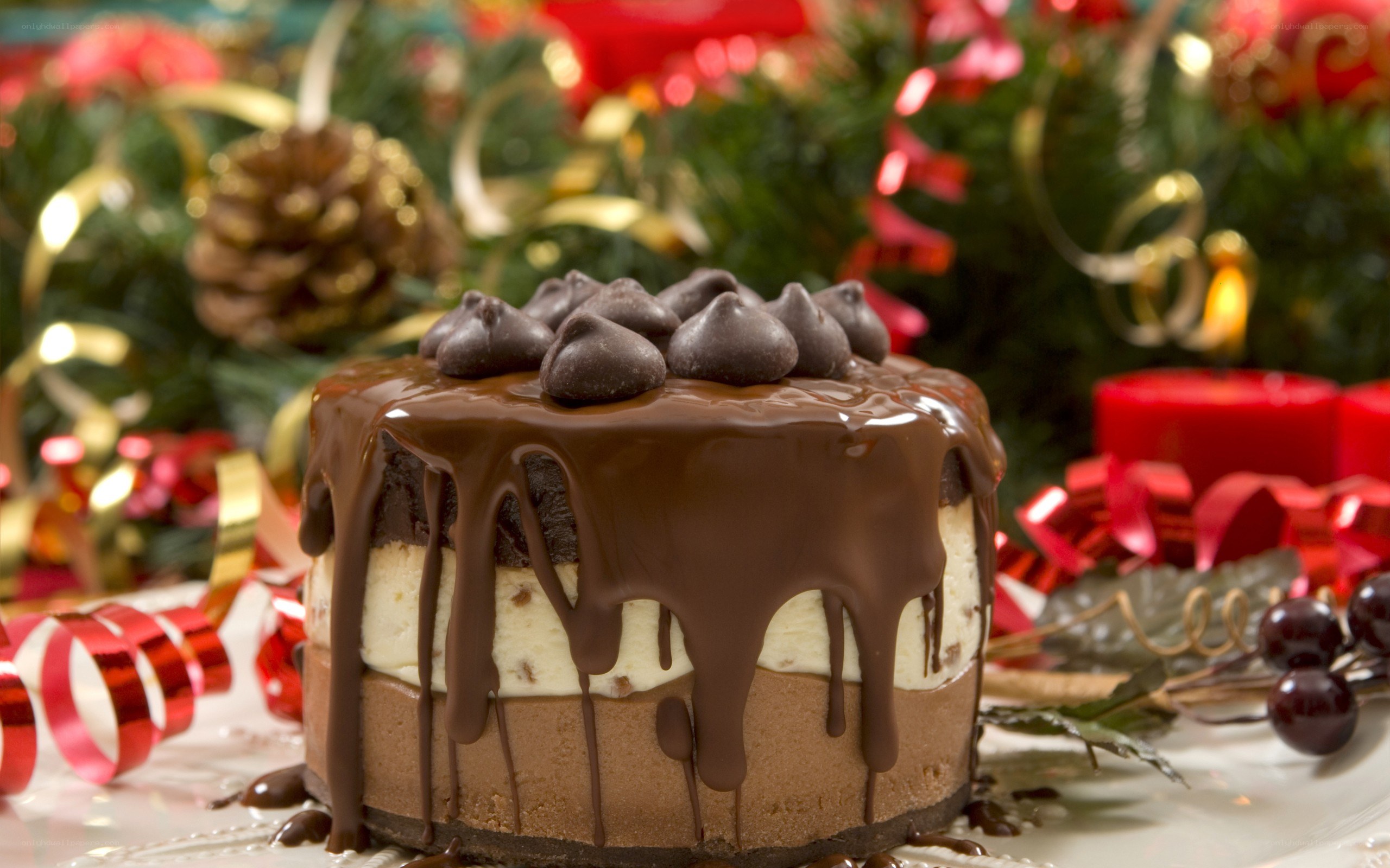 Chocolate cake with holiday decor