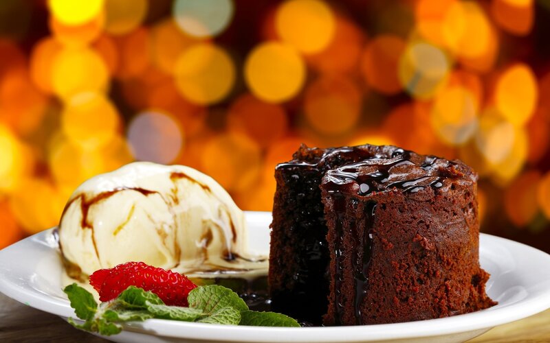 Chocolate Cake with Ice Cream — Brown, Warm