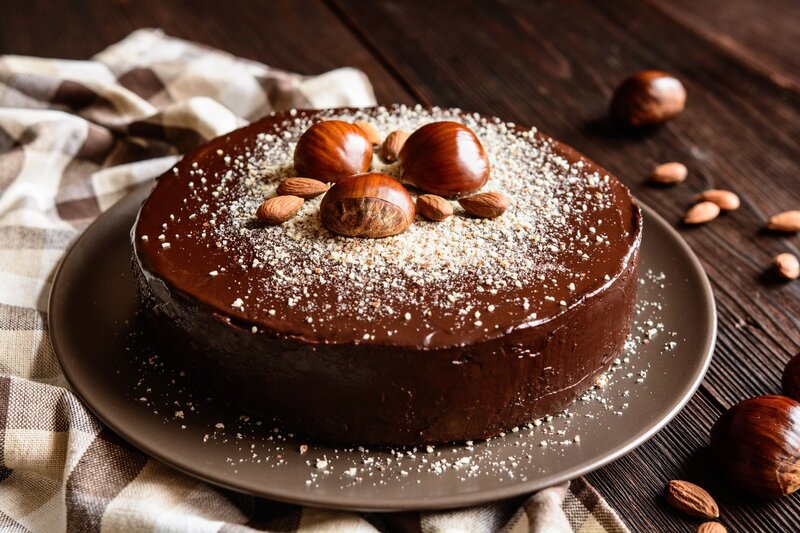 Chocolate Cake with Nuts — Brown, Appetizing, Photograph