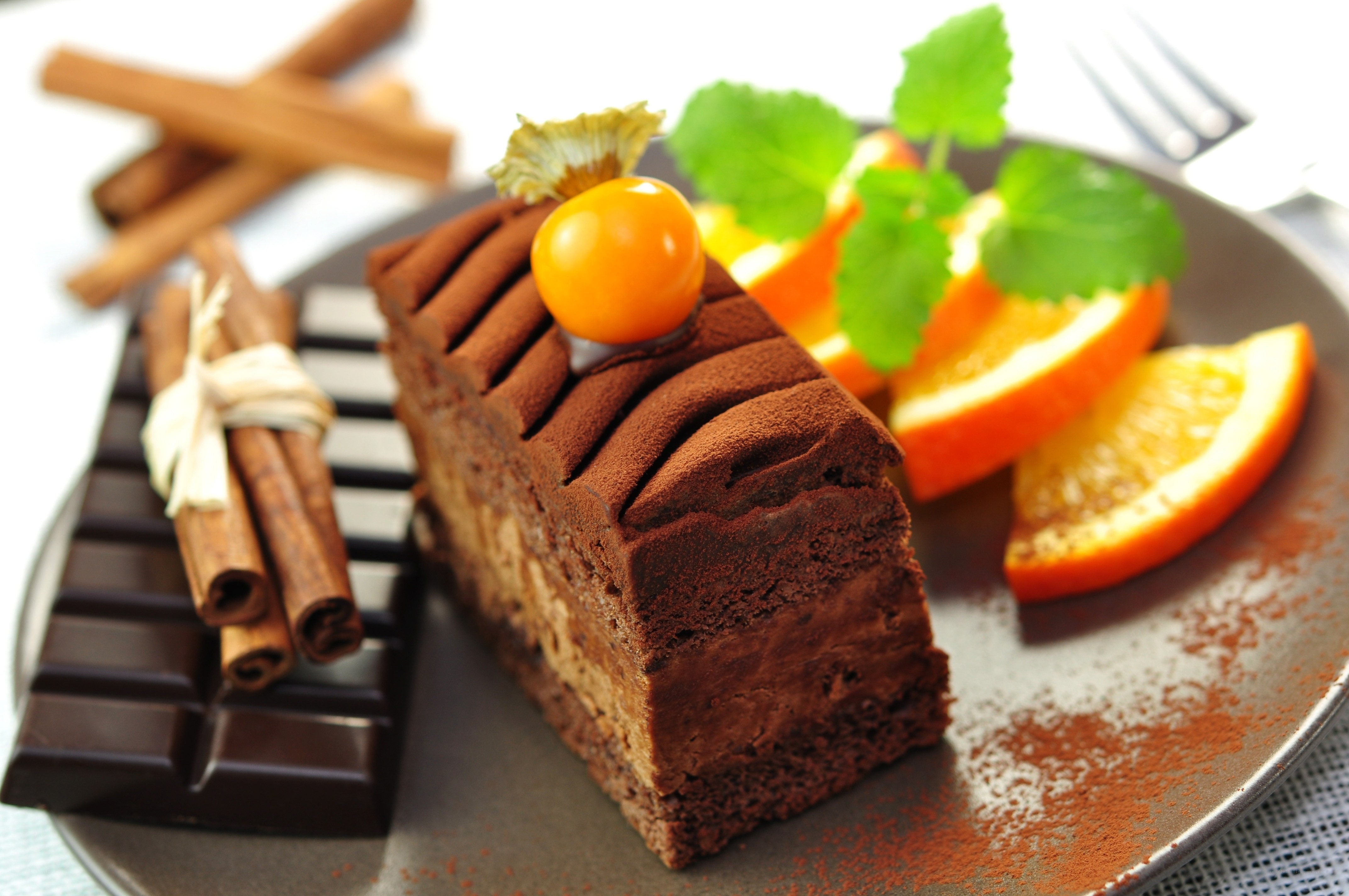 Chocolate cake with orange slices