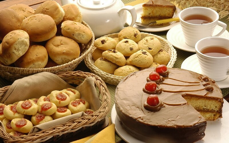 Chocolate Cake with Pastries — Brown, Inviting, Afternoon, Photograph