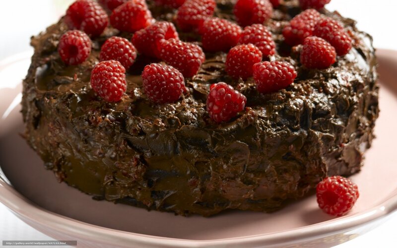Chocolate Cake with Raspberries — Brown, Appetizing, Photograph, Plate