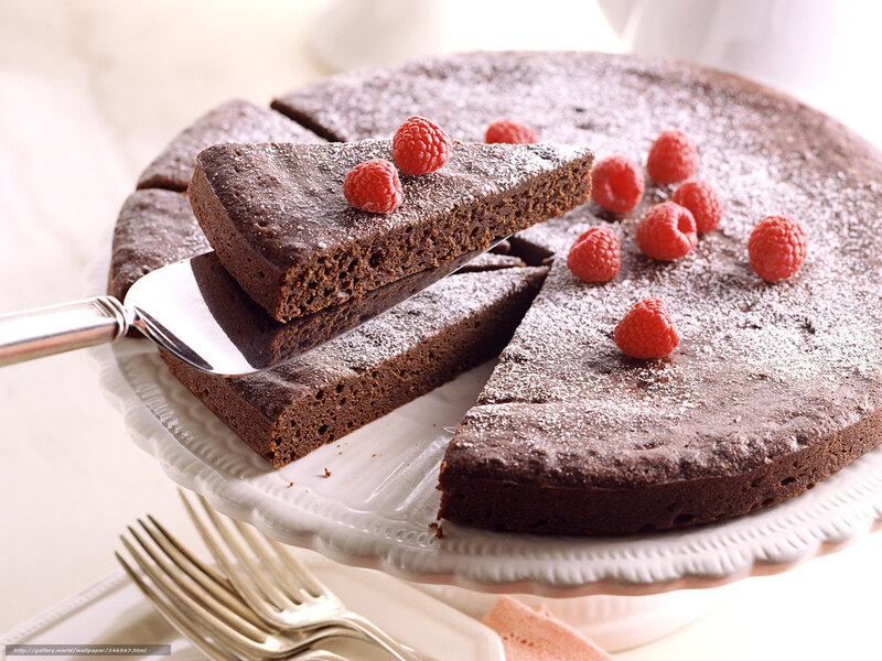 Chocolate Cake with Raspberries — Brown, Appetizing, Photograph, Powdered Sugar, Cake Server
