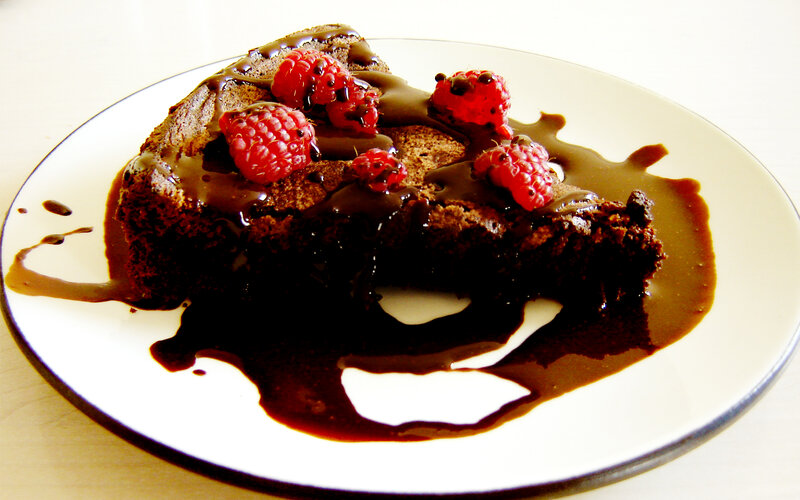 Chocolate Cake with Raspberries — Brown, Appetizing, Photograph