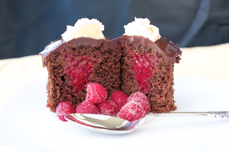 Chocolate Cake with Raspberries — Brown, Appetizing