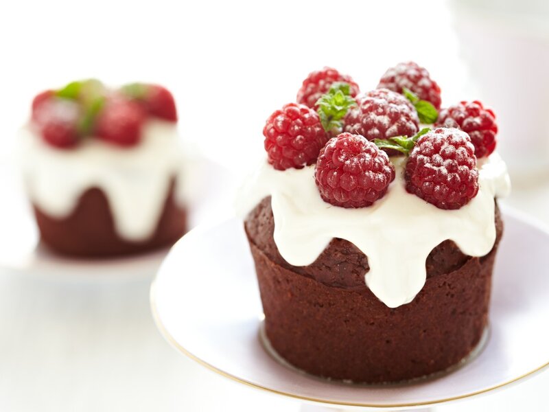 Chocolate Cake with Raspberries — Brown, Delicious