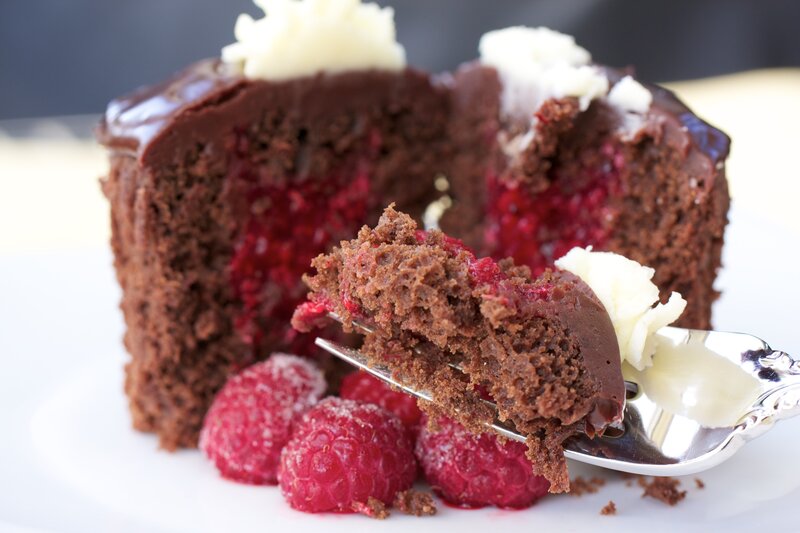 Chocolate Cake with Raspberries — Brown