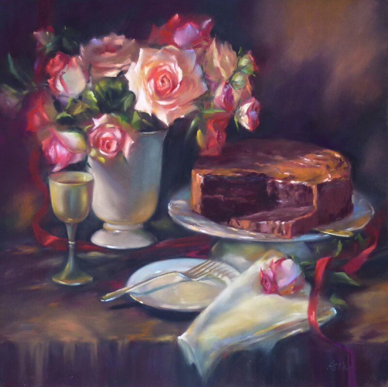 Chocolate Cake with Roses — Brown, Dramatic