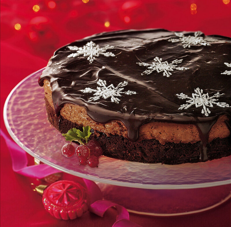 Chocolate Cake with Snowflakes
