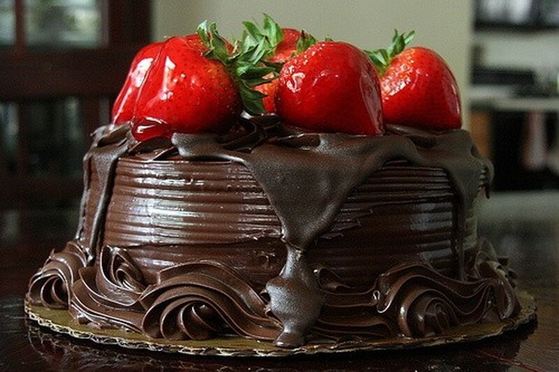 Chocolate Cake with Strawberries — Brown, Appetizing, Photograph