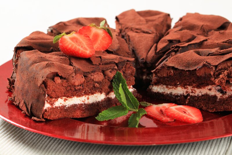 Chocolate Cake with Strawberries — Red, Appetizing