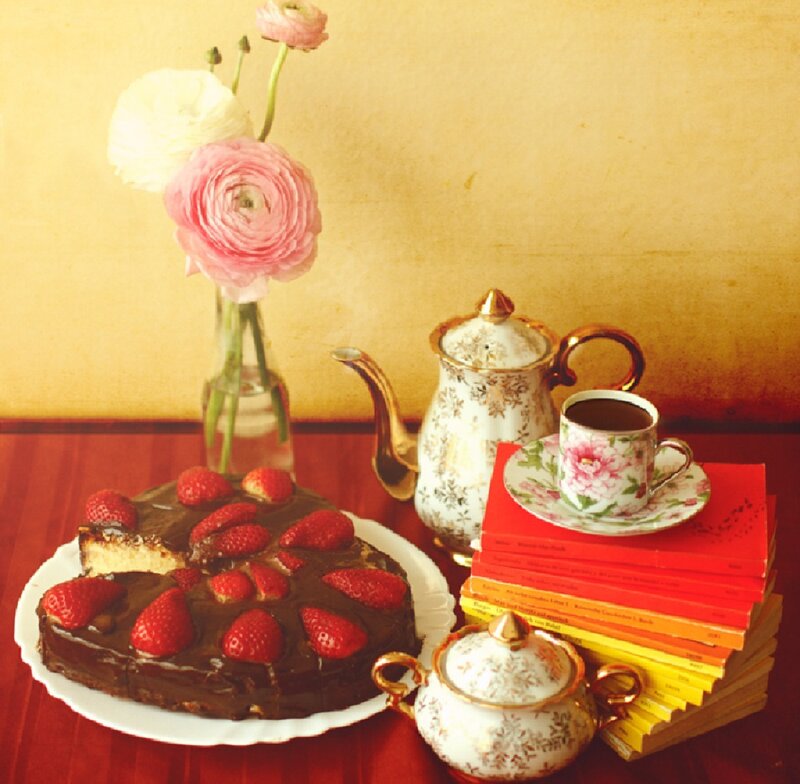 Chocolate Cake with Strawberries — Red, Cozy