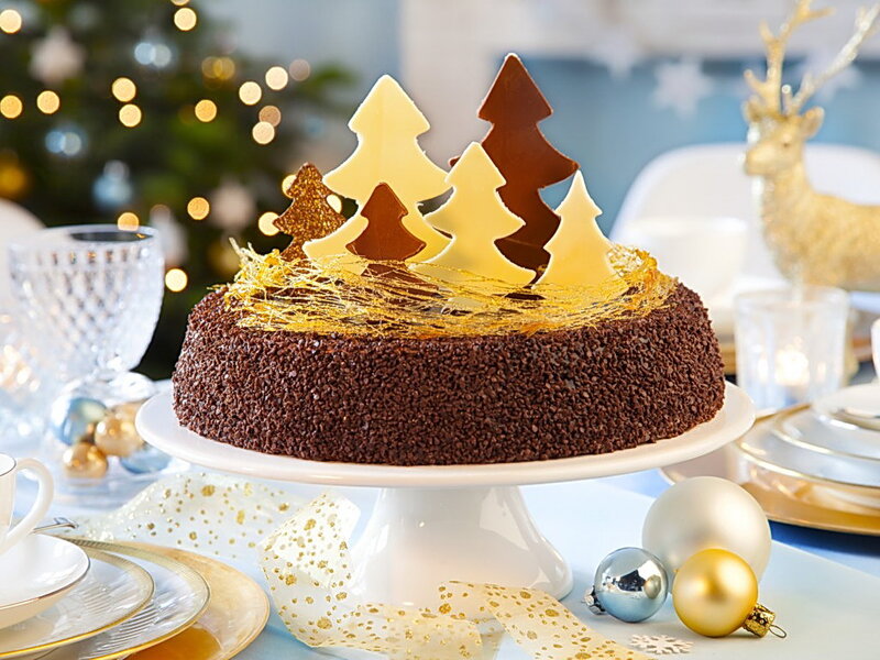 Chocolate Cake with Trees — Brown, Festive