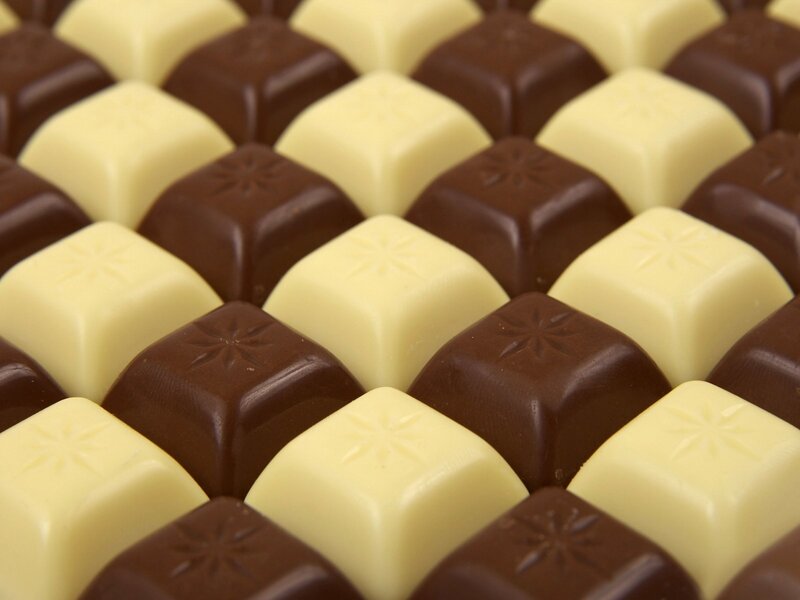 chocolate candies in a checkerboard pattern