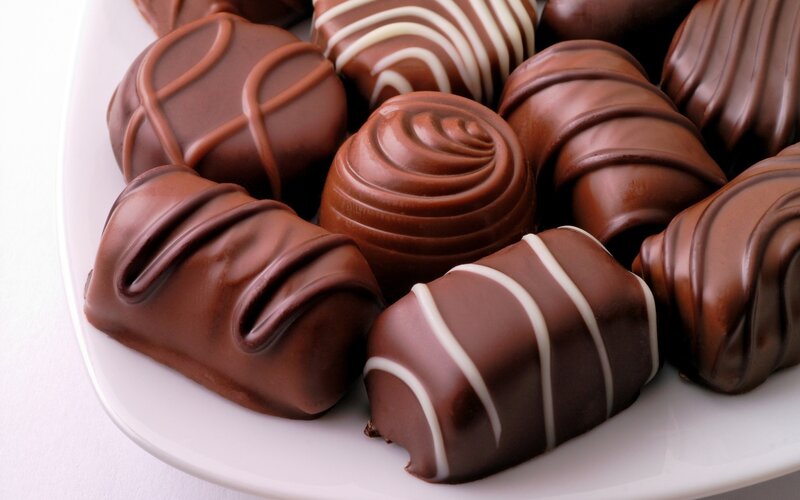 Chocolate Candies on Plate — Brown, Appetizing