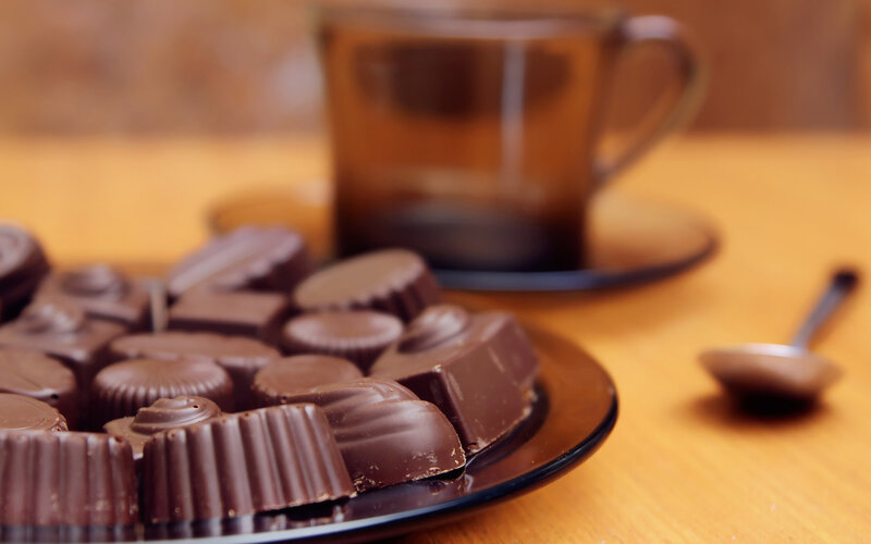 Chocolate Candies on Plate — Brown, Calm