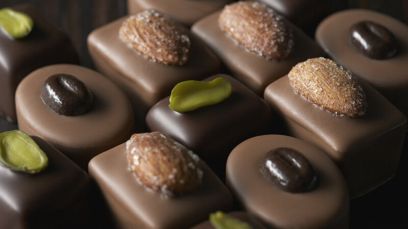 Chocolate Candies with Nuts — Brown, Appetizing
