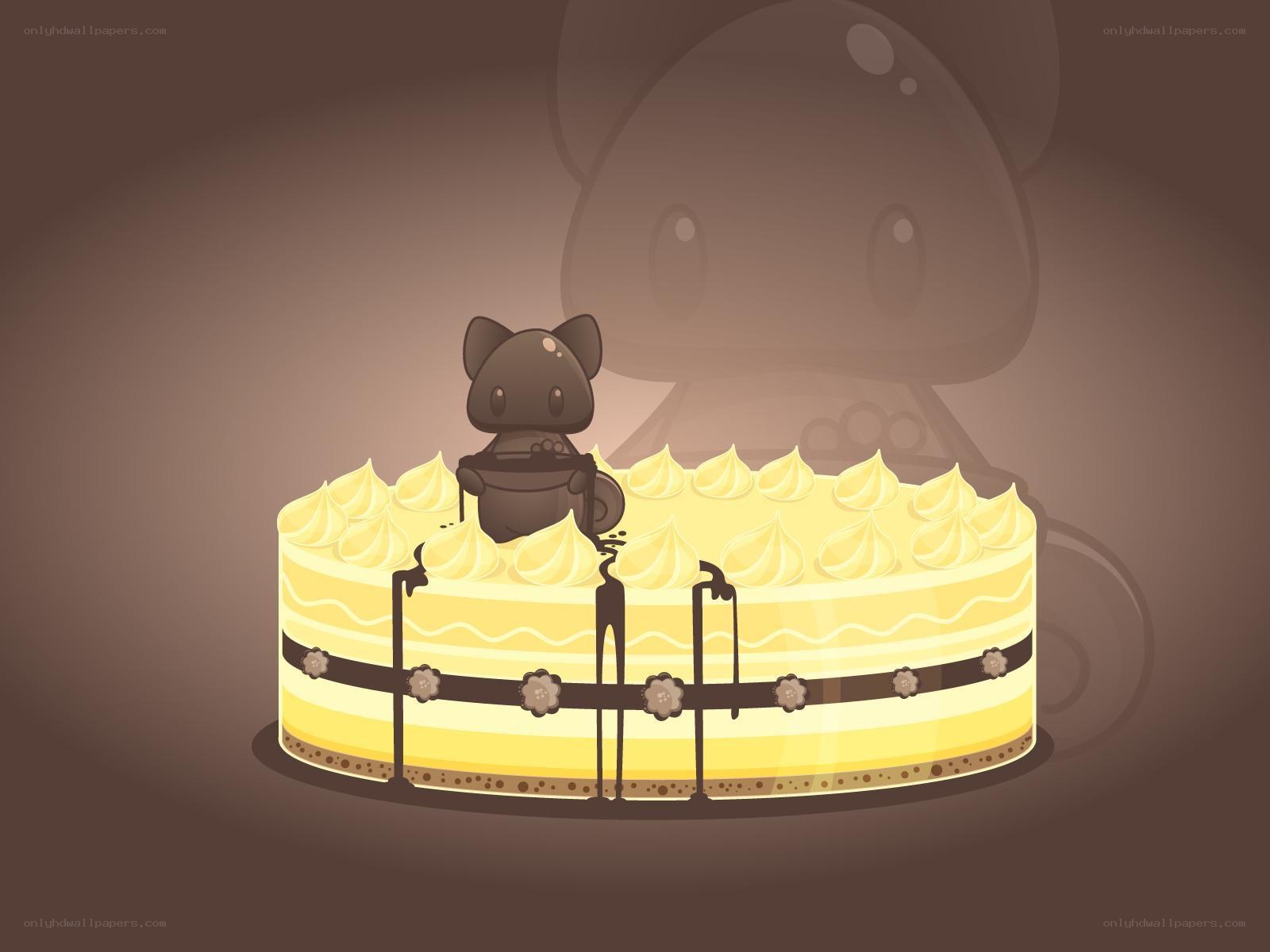 chocolate cat cake illustration